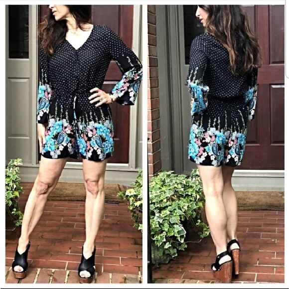 Davi & Dani Floral & Polka Dot Romper (Small) - Picture 1 of 6